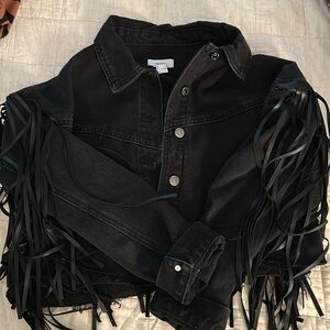 Black denim fringe jacket